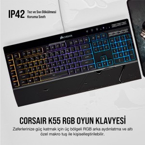 CORSAIR K55 RGB Membraine Siyah Türkçe Gaming Klavye