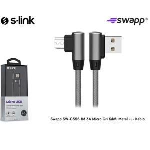 S-link Swapp SW-C555 1M 3A Micro Gri Kılıflı Metal -L- Kablo